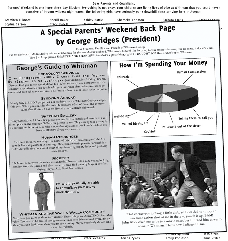 A Special Parents Weekend Back Page by George Bridges (President)