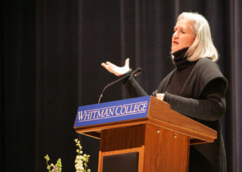 â€œFinding Beauty In A Broken World author Terry Tempest Williams talks to a Cordiner Hall audience last Thursday, Mar. 5. Credit: Kim