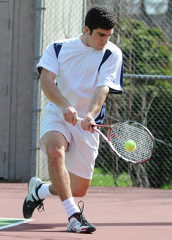 No. 1 singles and doubles player Etienne Moshevich, â€˜11, missed last seasons conference tournament with a shoulder injury. Moshevich went undefeated in conference matches during the regular season. Hell compete in both singles and doubles at this weekends tournament. Credit: Jacobson