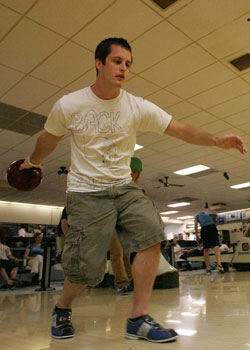 David Ogle, â€˜09, drops the ball on IM Bowling, a staple of the spring season, which was pushed up to late February and will end in early April. Credit: Kim.