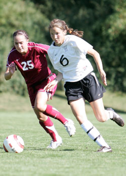 Alisa Larson-Xu, â€˜09, led the Whitman womens soccer team in assists with three. The team finished in fourth with a conference record of 9-6-1 and 11-7-1 overall. Credit: Kim