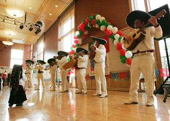 Mariachi Sol de Michoacan performs in Reid Ballroom at Club Latinos annual Cinco de Mayo celebration. Along with musical performances and folk dances, the event featured authentic Mexican food and childrens activities.