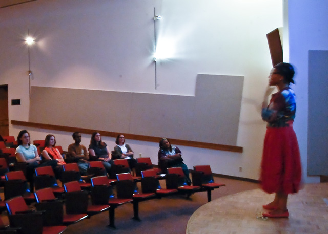 Dr. Shepard lectured on her experiences working with female refugees and African-American prisoners. Credit: Hubanks