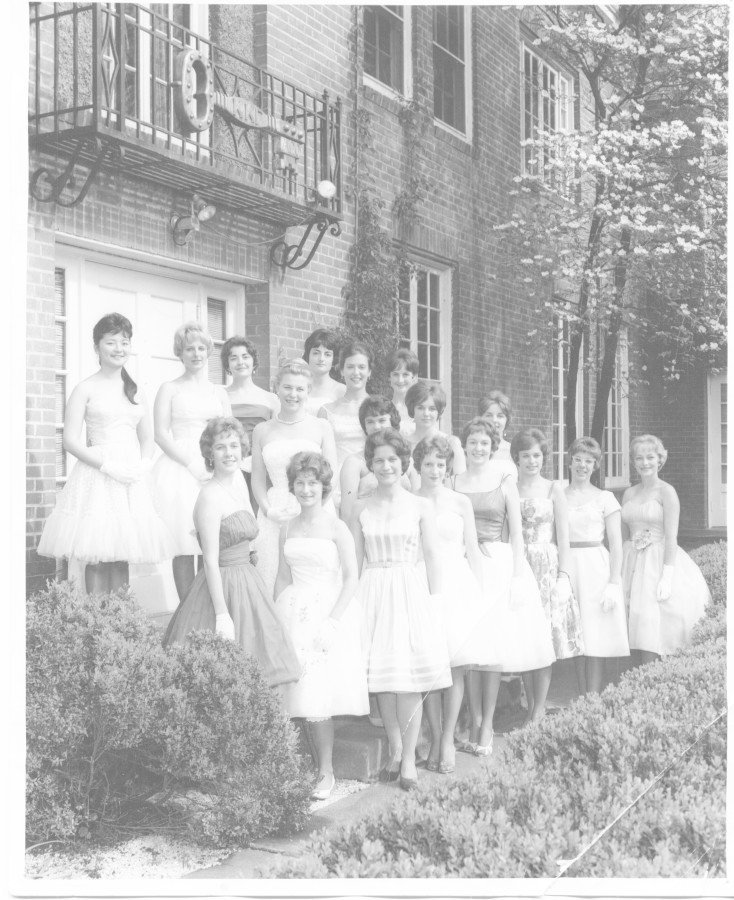 Kappa Kappa Gammas pledge class of 1961 poses outside of their section in Prentiss Hall during recruitment. Contributed by Kristen Coverdale