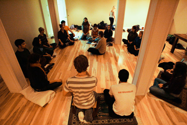 Members of the Meditation Club practice mindfulness and meditation on Tuesday and Wednesday nights at 8 p.m. in the Prentiss spirituality room. Courtesy of Sunn Kim.