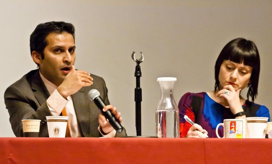 Salman Hameed and Shiloh Krupar listen to and address questions from the audience.  Credit: Marie Von Hafften