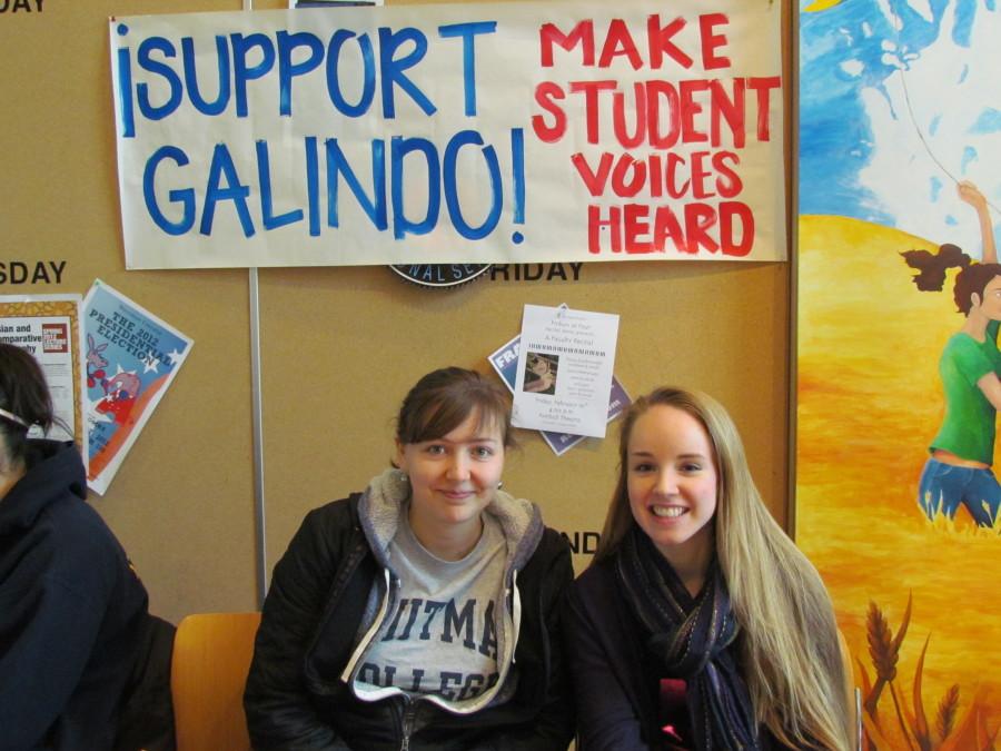 Spanish majors Allison Ramp 13 and Genevieve Venable 12 collect signatures in support of Professor GalindoCredit: Hannah Frankel