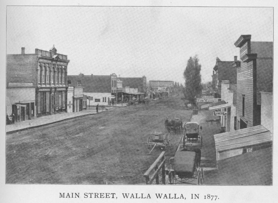 A view of downtown Walla Walla two years before Cainâ€™s death. During his 15 years in Walla Walla, Cain saw brick buildings replace the townâ€™s ramshackle wooden structures. 