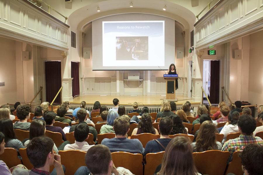 Students present in venues across campus, including Kimball Theater. Photo by Rachael Barton. 