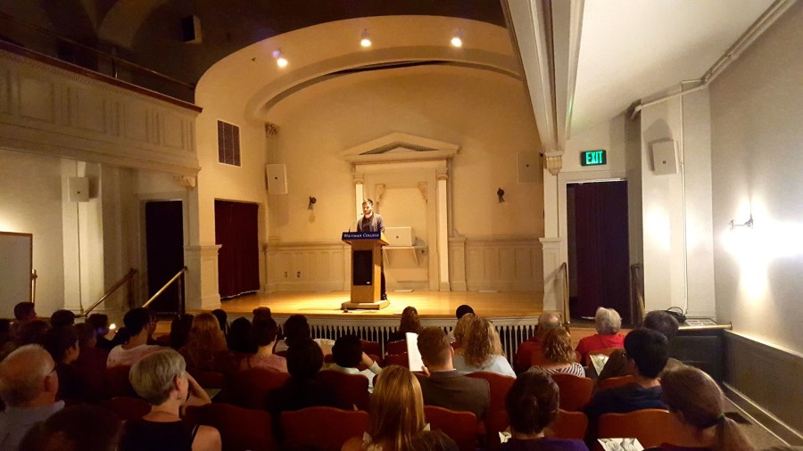 Alex Dimitrov reading at the Visiting Writers Series event at the end of September. Photo by Lone Fullerton.