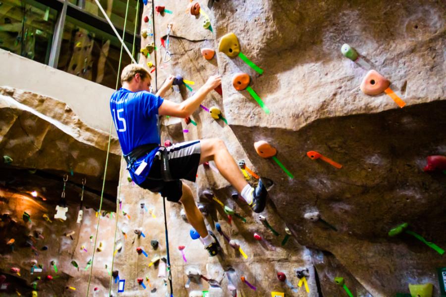 Alex Honeyman climbing at his Beginning Rock Climbing SSRA class