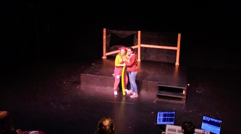 Hand of a Star written by Dani Schlenker and directed by Kristina Roy won the One Acts competition. Pictured here are Chloe Hood (left) and Ella Meyers (right).