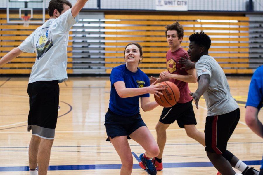 Eve Goldman playing at a recent pickup basketball game