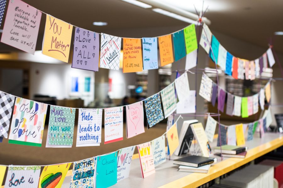 The “No Place for Hate” art project, which is now on display in Penrose Library, gave students and community members a platform to speak out against hate and a rm Whitman as a loving and inclusive place. 