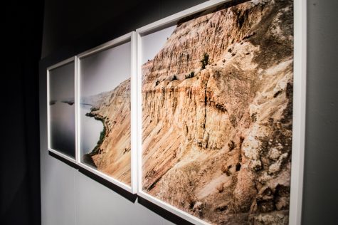 “Hanford Reach” is a multimedia installation in Maxey Museum addressing the connection between the Hanford plutonium production and the bombing on Nagasaki during WWII.