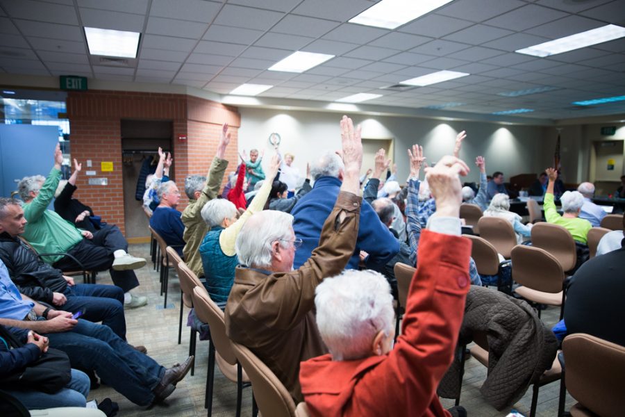 At the Port of Walla Walla meeting last Thursday, a community member solicited an informal poll for those gains leasing Walla Walla land to a Bitcoin company. Those with hands raised expressed their objection to the land lease, which was later passed unanimously by the Port.