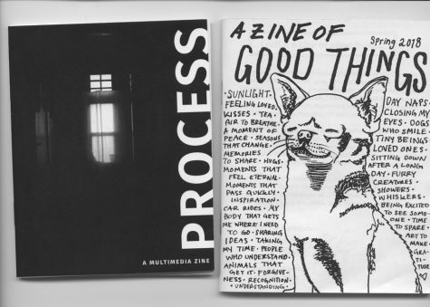 Natalie Godfrey ‘18 created “A Zine of Good Things,” which is based around gratitude. Zuhra Amini ‘18 put together “Process,” a multimedia zine featuring voices from people of color. Devon Yee ‘18 distributed her zine around campus before this year’s Power and Privilege Symposium to diffuse misconceptions surrounding racism at Whitman.