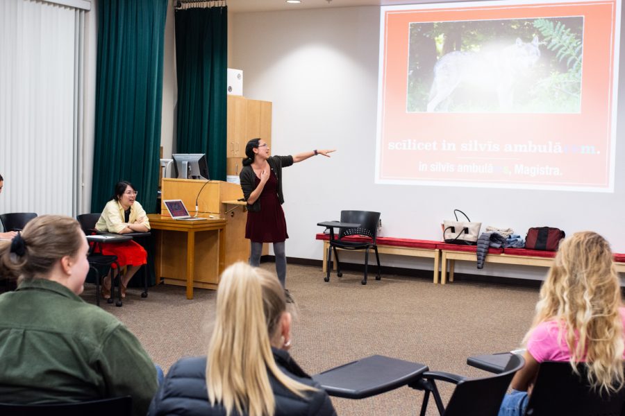 Mariah Lapiroff, class of 2013, teaches a mock Latin class