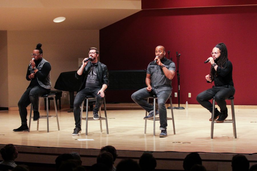 The House Jacks performing in Chism Hall with four of its members.