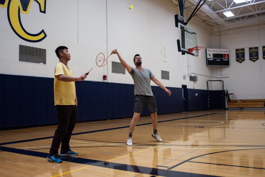 Members of the Whitman Badminton Club practicing during a recent meeting.