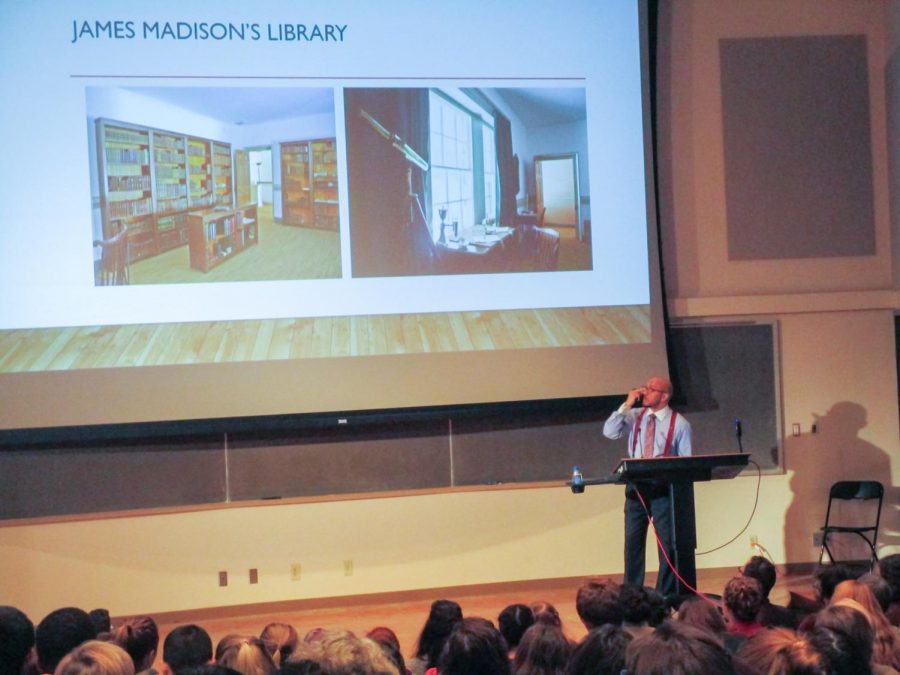 Dr. Hasan Kwame Jeffries speaks to students, faculty, staff and community members about hard history  in Olin Auditorium on Thursday Dec. 5. Photo contributed by the SEC. 