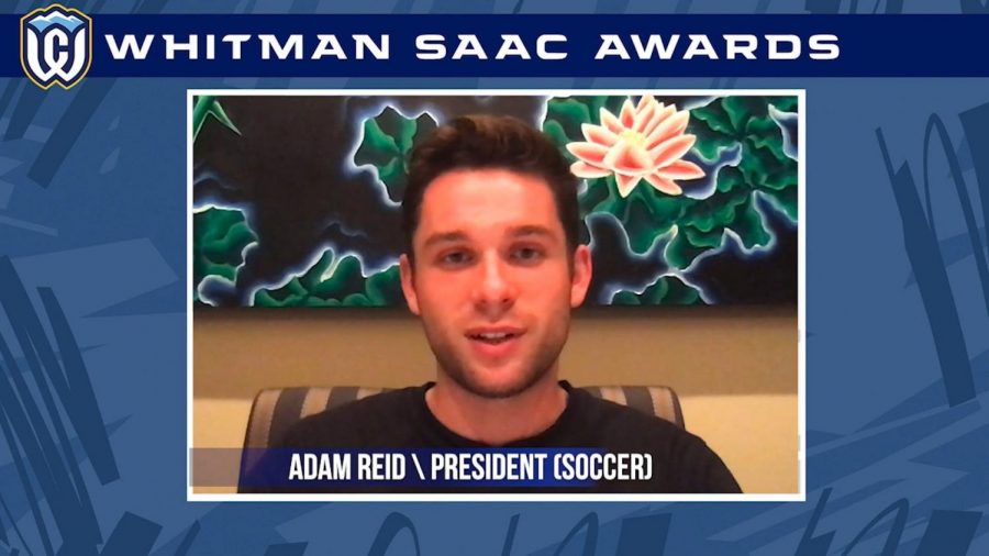 SAAC President Adam Reid hosts the virtual awards ceremony. Image courtesy of Whitman College Athletics.