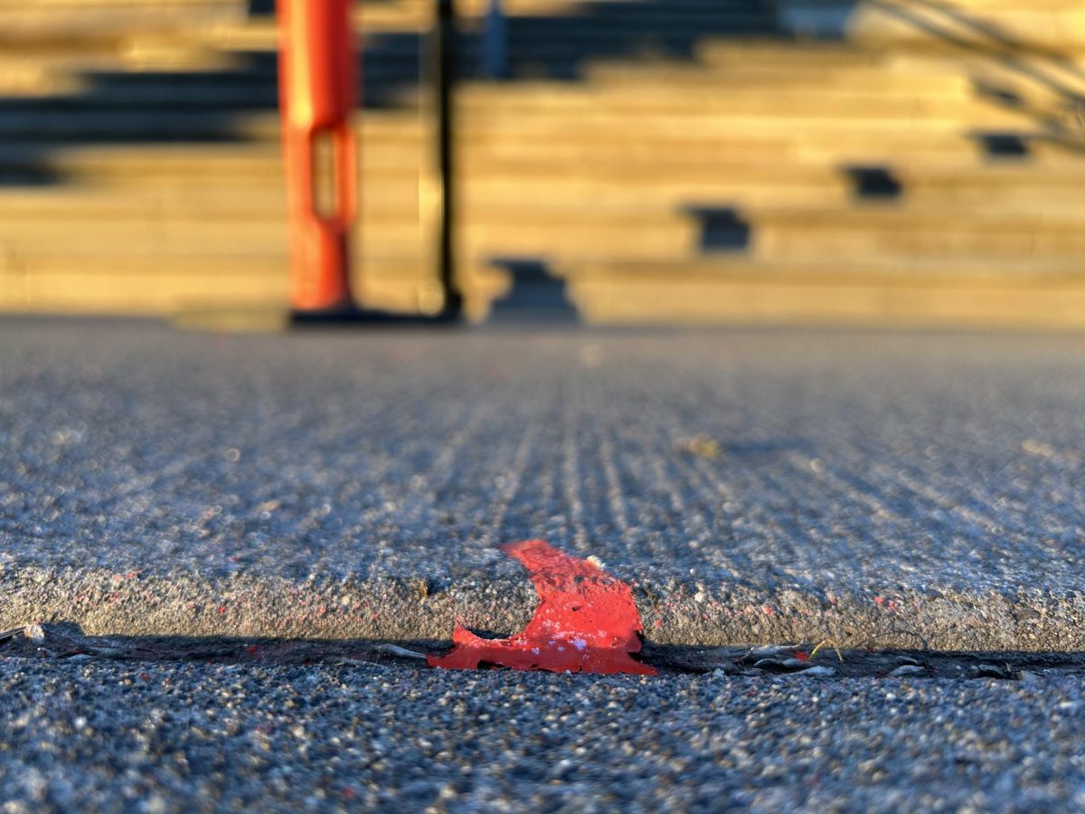 Remnants of red paint splashed across Memorial Building.